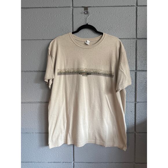Men's Y2K Hawaii Graphic Palm Tree Beach Relaxed Cotton T-Shirt size L in Beige - Picture 1 of 3